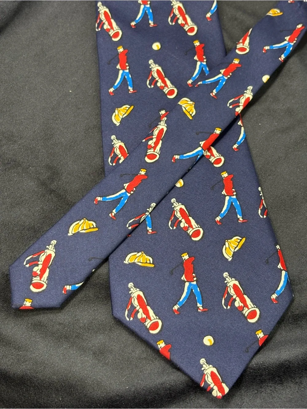 Banana Republic Made in Italy Golf Novelty Silk Tie – Navy Blue Golfer Print